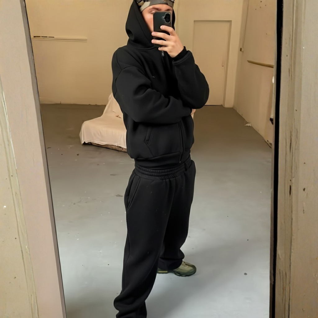 Kit Abrigo Moletom Ziper + Calça Weddy Baggy Over