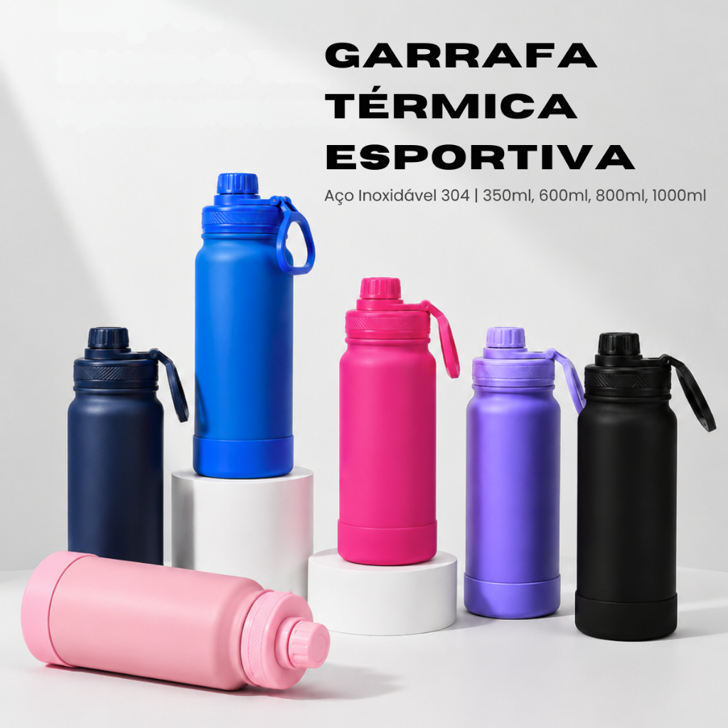 Garrafa Térmica Alça Academia Inox 350ml/600ml/8