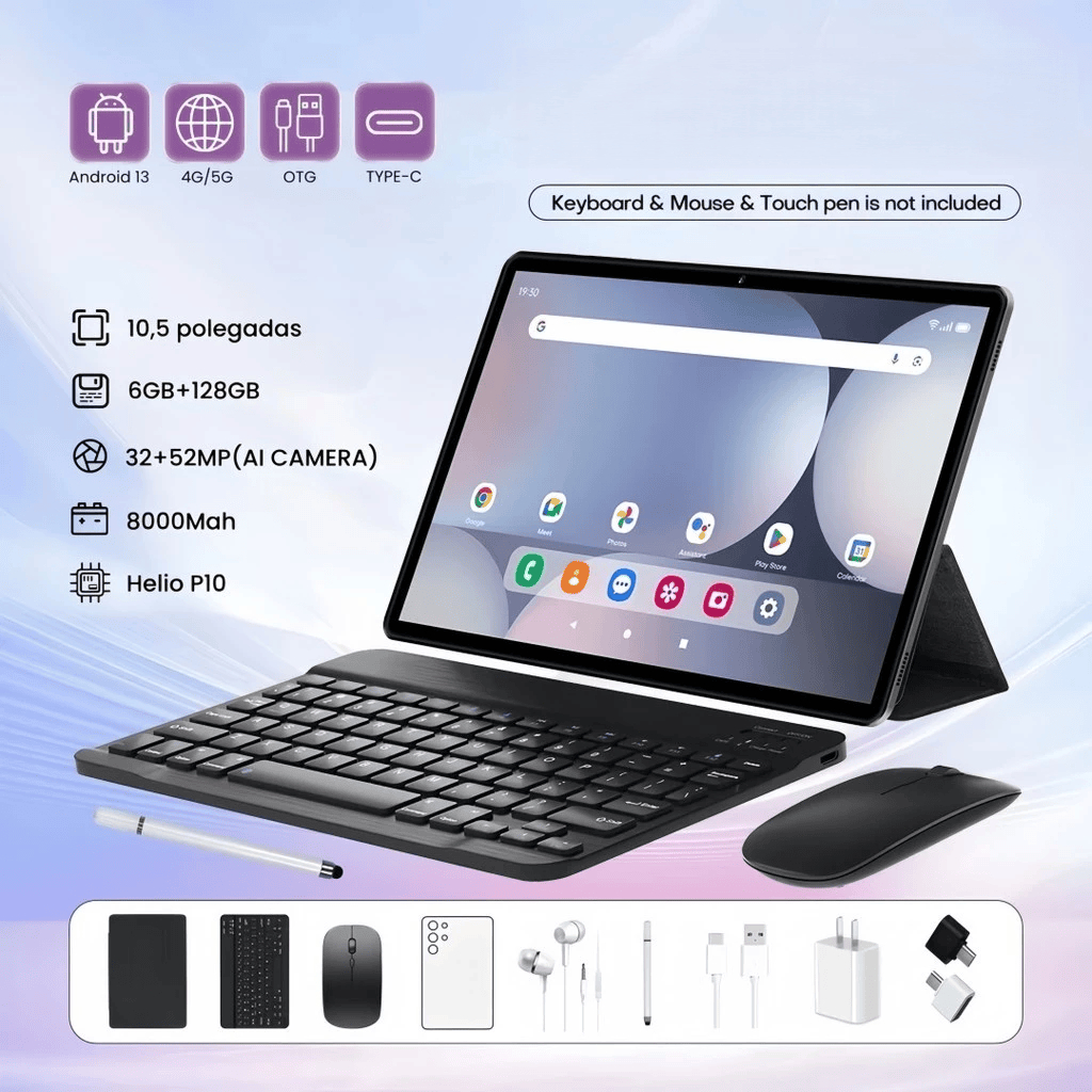 Tablet 10.1 com Teclado+Mouse 6GB RAM 128GB Androi