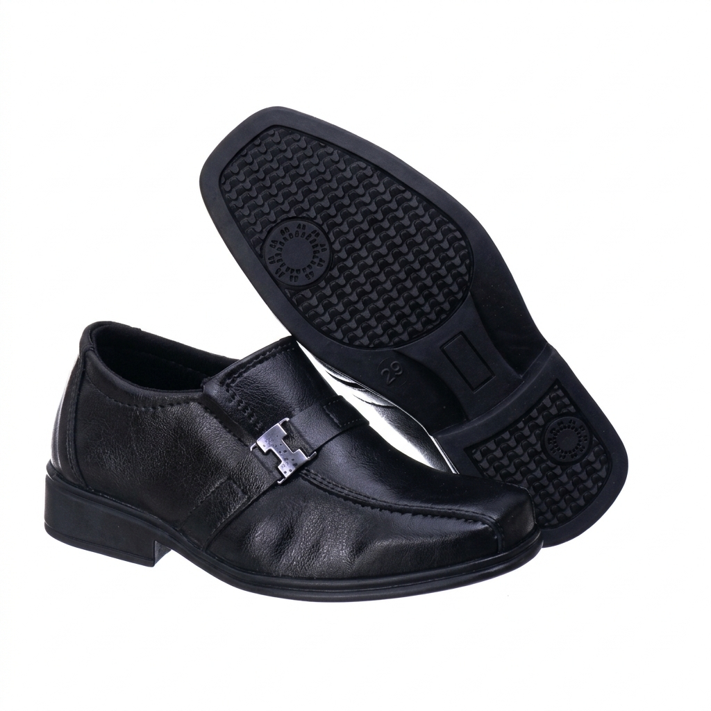 Sapato Social Infantil Preto Metal Solado Borracha