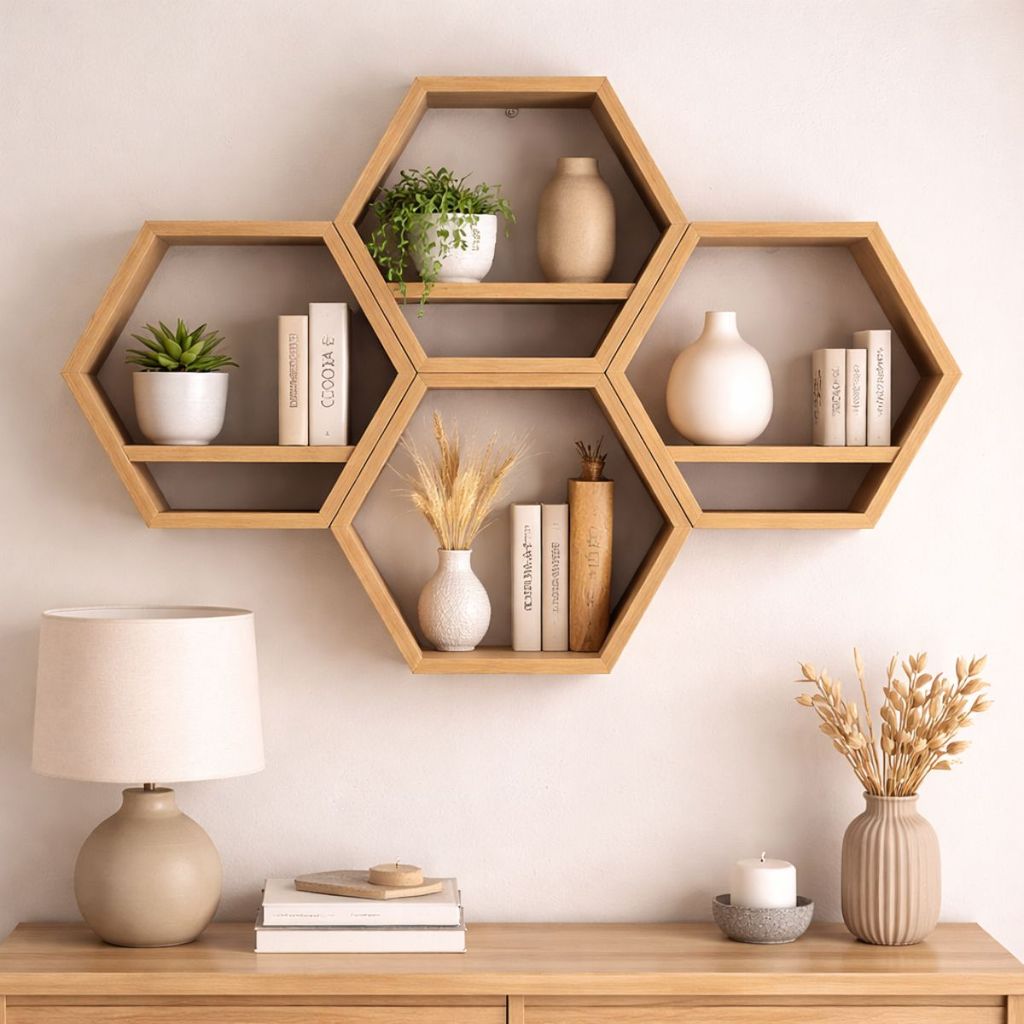 Nicho Colmeia Kit com 4 Prateleira Decorativa Mdf 