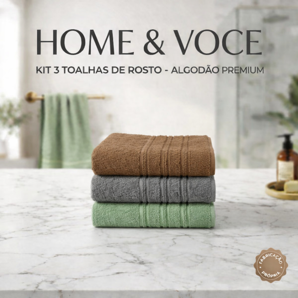 Kit 3 Toalhas Rosto Cecília 100 Algodão 45x70cm 