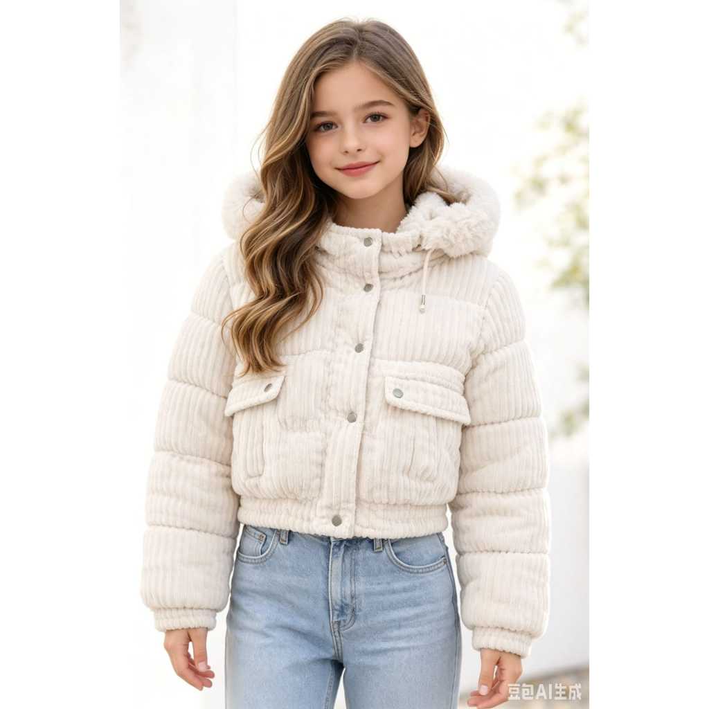 Jaqueta Cropped Infantil Feminina Inverno com Capu