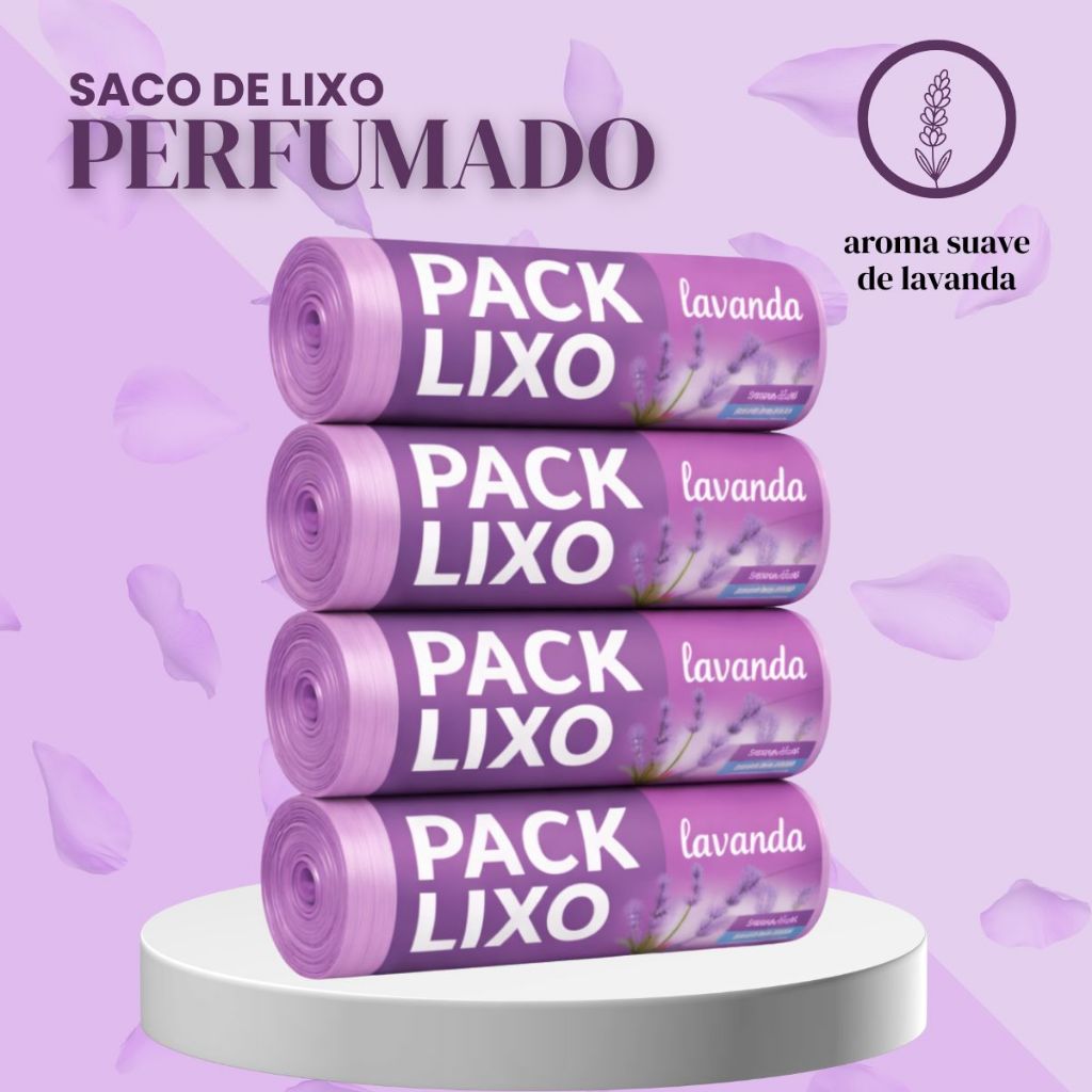 Kit Até 4 Sacos de Lixo Perfumados Lavanda | 160 