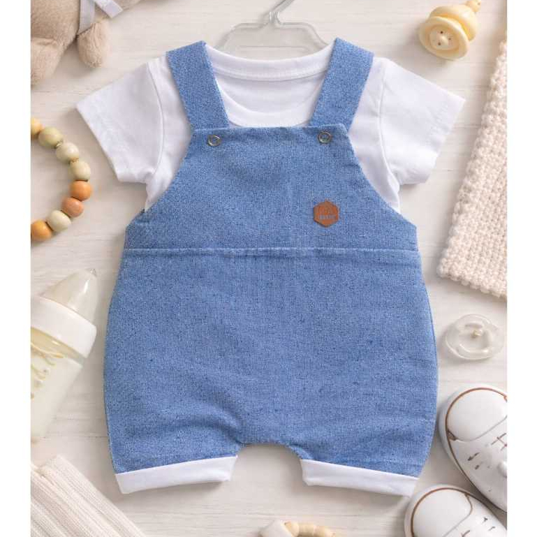 Conjunto Bebê Masculino Jardineira Azul com Camis