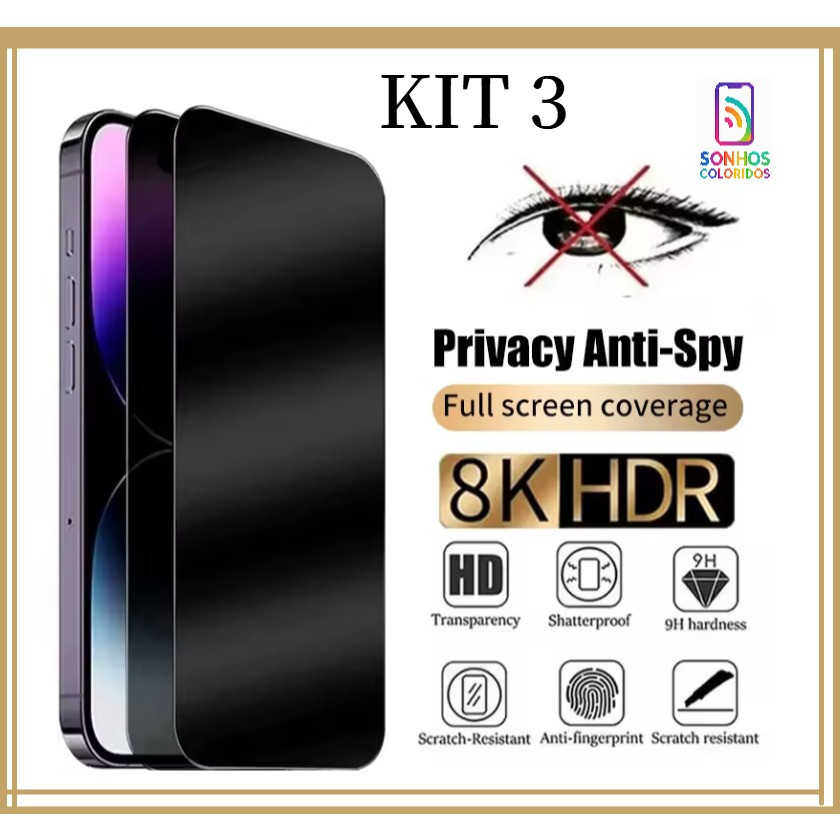 KIT 3 Película de Privacidade de Vidro 3D Anti-Es
