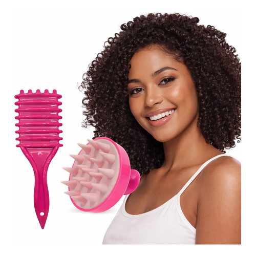 Kit Escova Fitagem De Cachos +massageadora + Touca