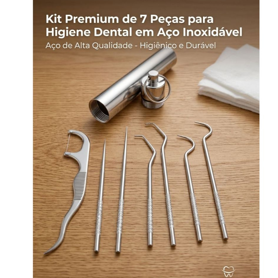 Kit 7 Pçs De Limpeza Dental em Aço Inoxidável C