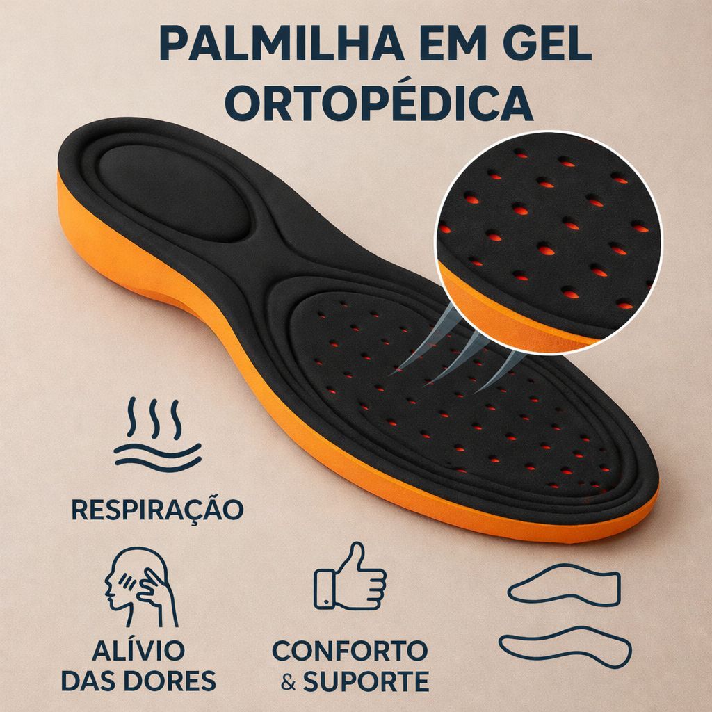 Palmilha de Gel Ortopédica Confortável Macia P.u