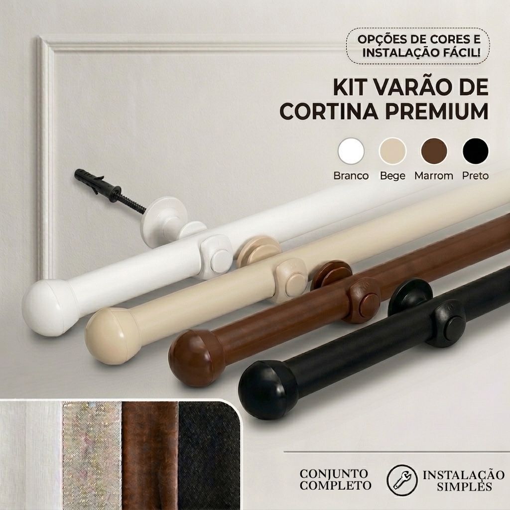 Kit Varão 2,00 Metros Cortina Suporte Completo 19