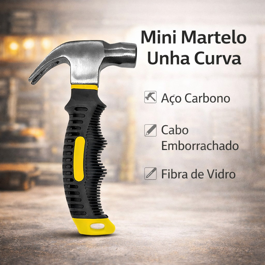 Mini Martelo Compacto Unha Curva Aço Carbono Cabo