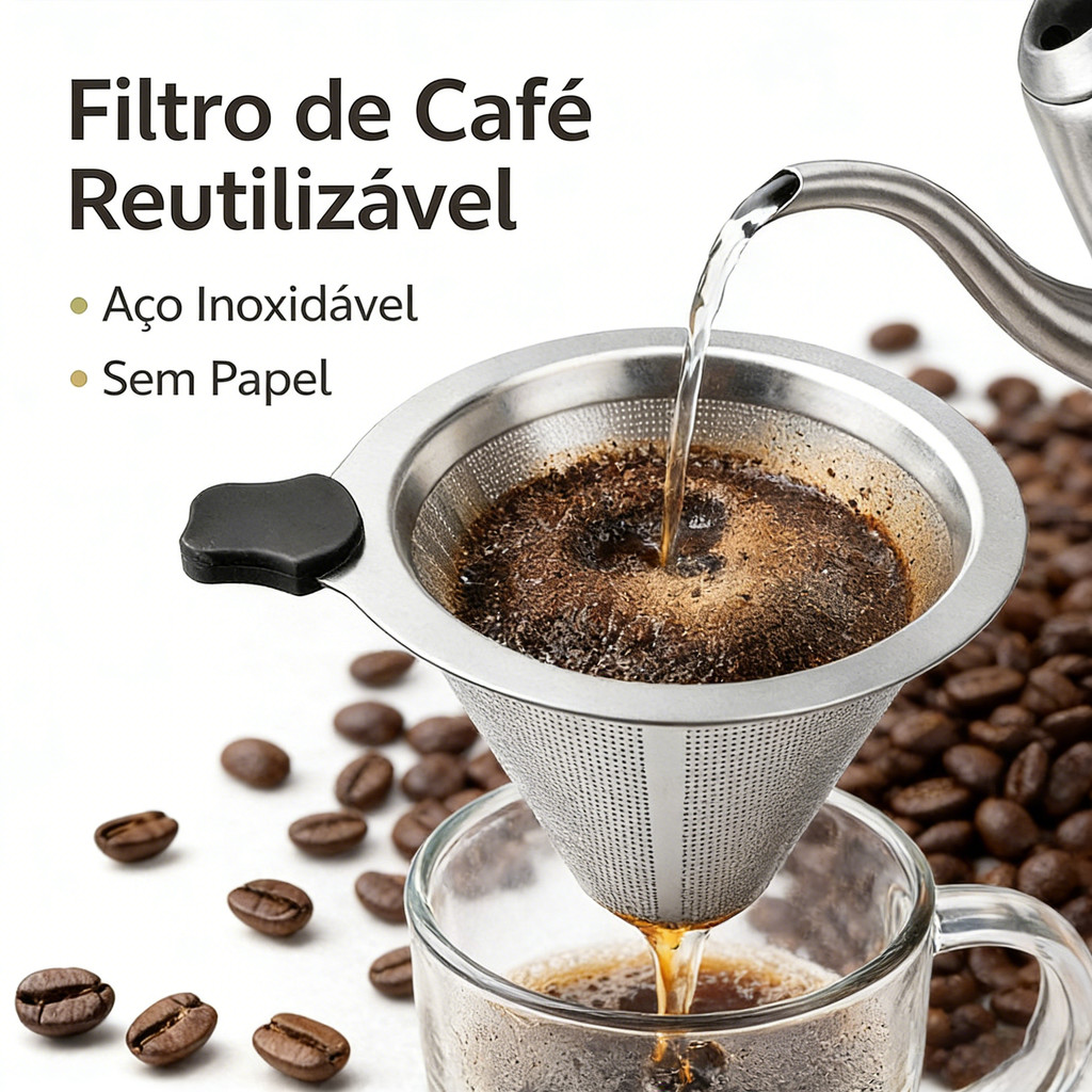 Filtro de Café Inox Reutilizável Sem Papel Coado