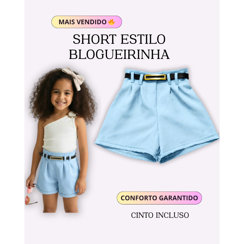 Short Alfaiataria Infantil e Juvenil Menina | Look