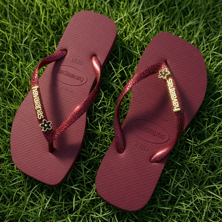 Chinelo Feminino Rasteirinha com Glitter e Strass 