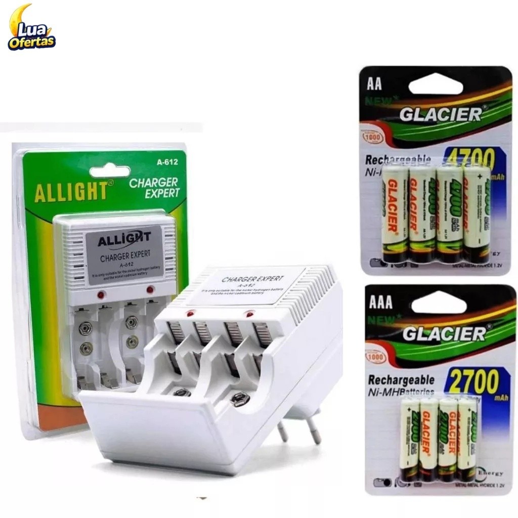 Kit Carregador De Pilhas E Pilhas Recarregáveis
