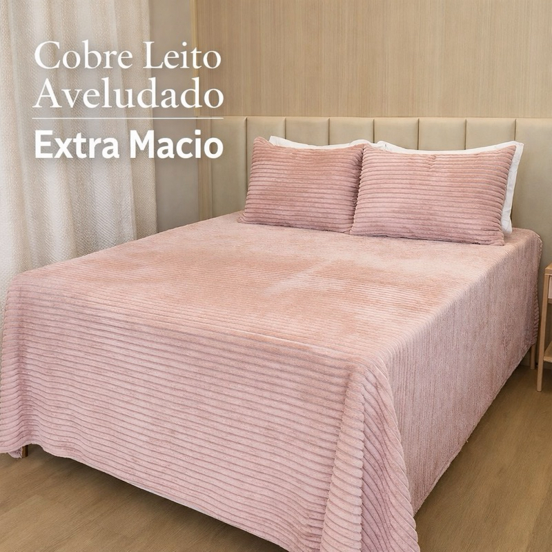 kit Manta Cobre Leito Canelado Aveludado Extra Mac
