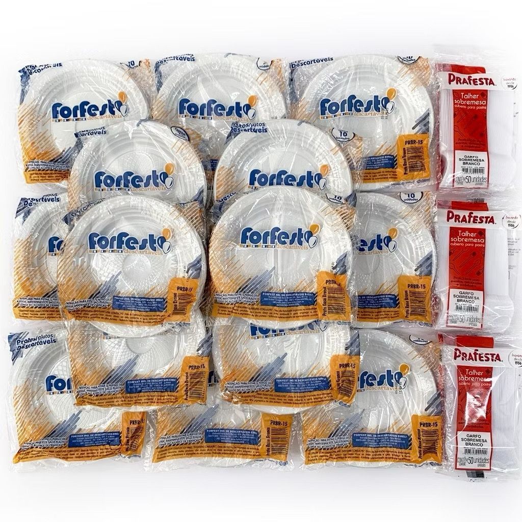 Kit Festa Descartável Pratos e Garfos Sobremesa B