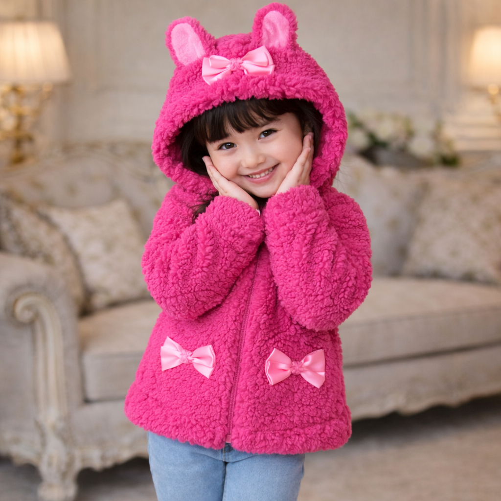 Casaco Teddy Infantil Menina Capuz orelhinhas Casa