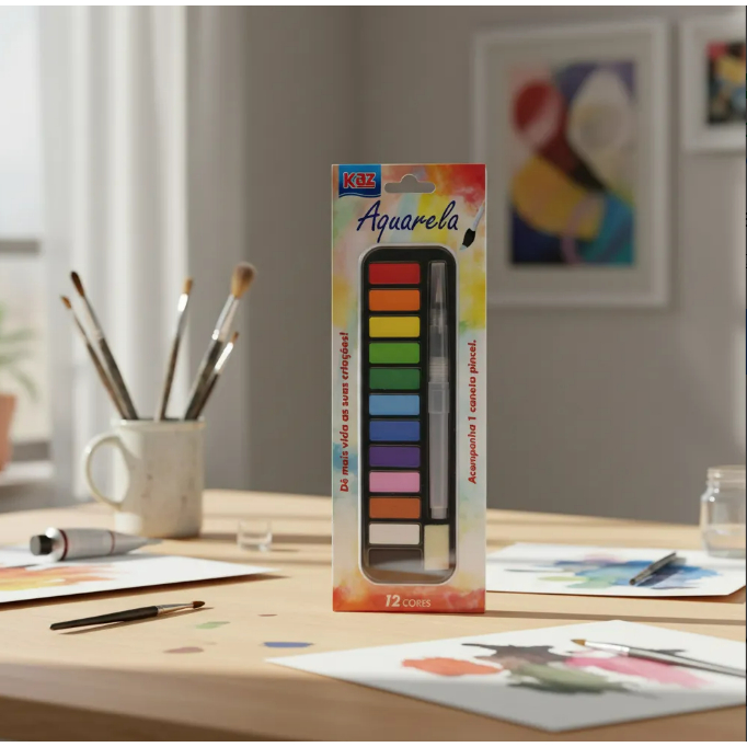 Aquarela 12 Cores Com Caneta Pincel Lavável para