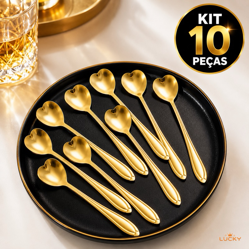 Kit 10 Colheres Coração Fofa para Cozinha Mesa P