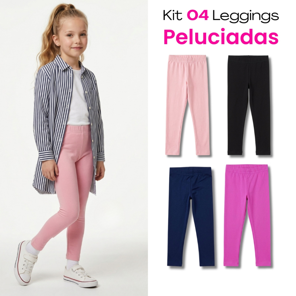 Kit 4 Calça Legging Infantil Menina Peluciada Inv