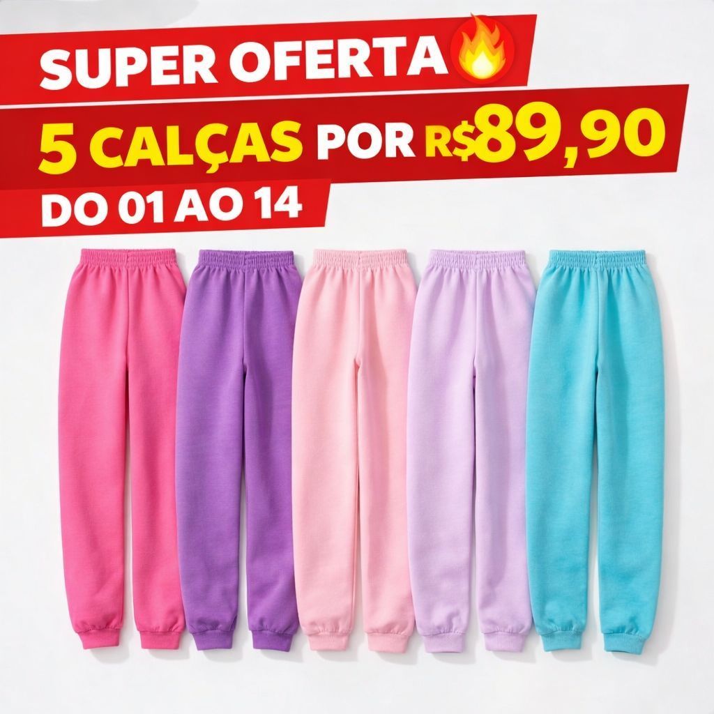 Kit 5 Calças Moletom Infantil Masculino/Feminino 