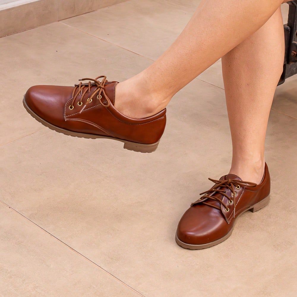 Sapato Oxford Feminino Caramelo Tratorada Baixa Mo