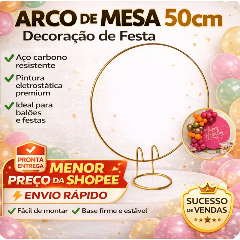 Mini Arco de Mesa Redondo em Ferro Dourado para De