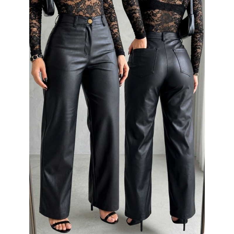 Calça Feminina Cintura Alta Wide Leg Pantalona Bo