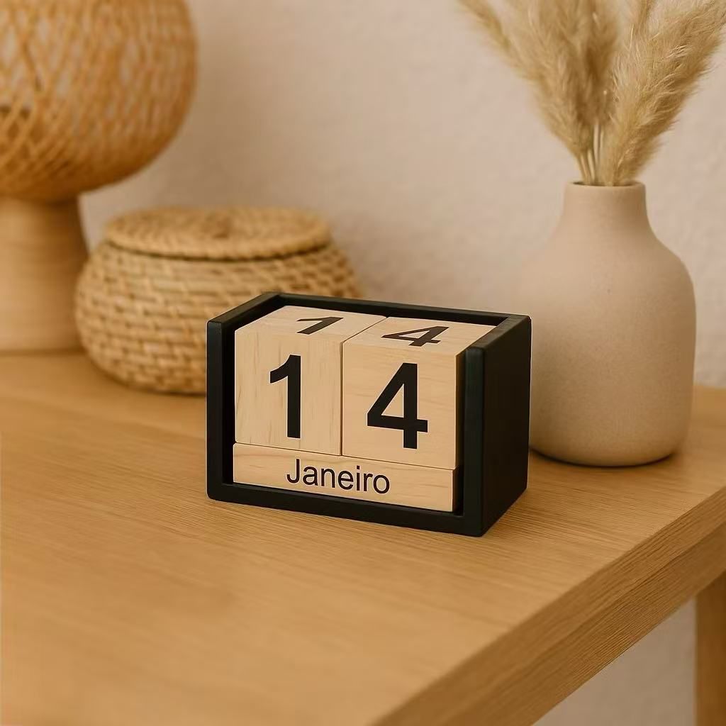 Mini Calendário de Inglês Madeira Decorativo Pr�