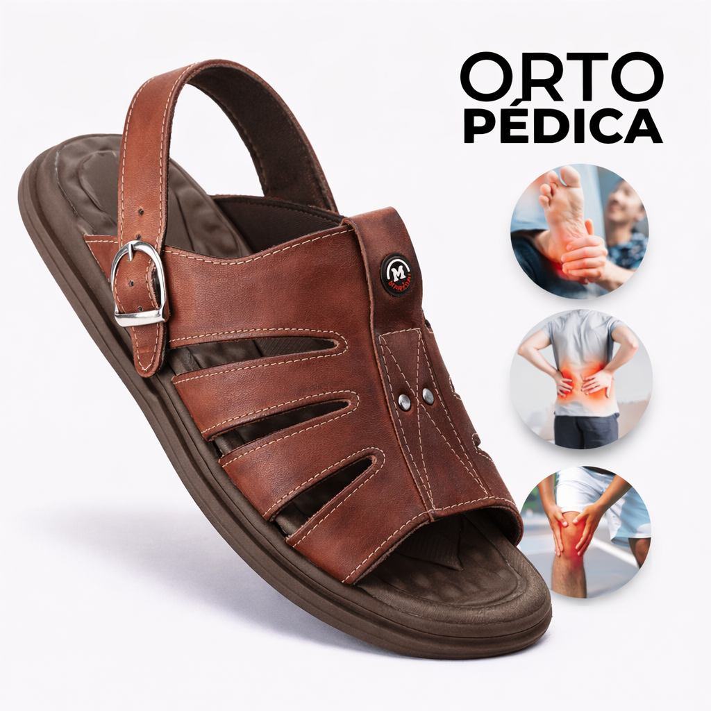 Sandalia Masculino de couro Legitimo Ortopedica Fr