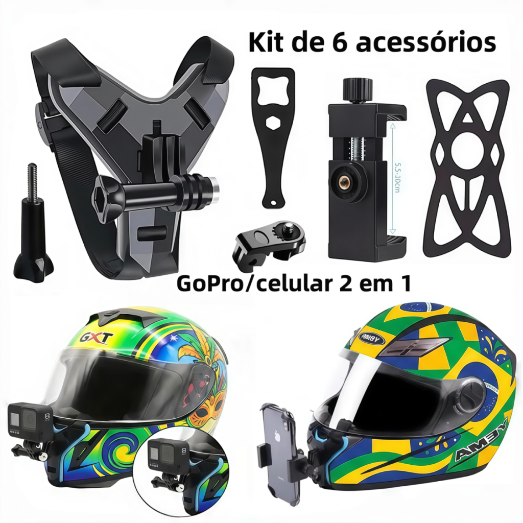Três cores 6 kits Suporte Camera Celular Capacete