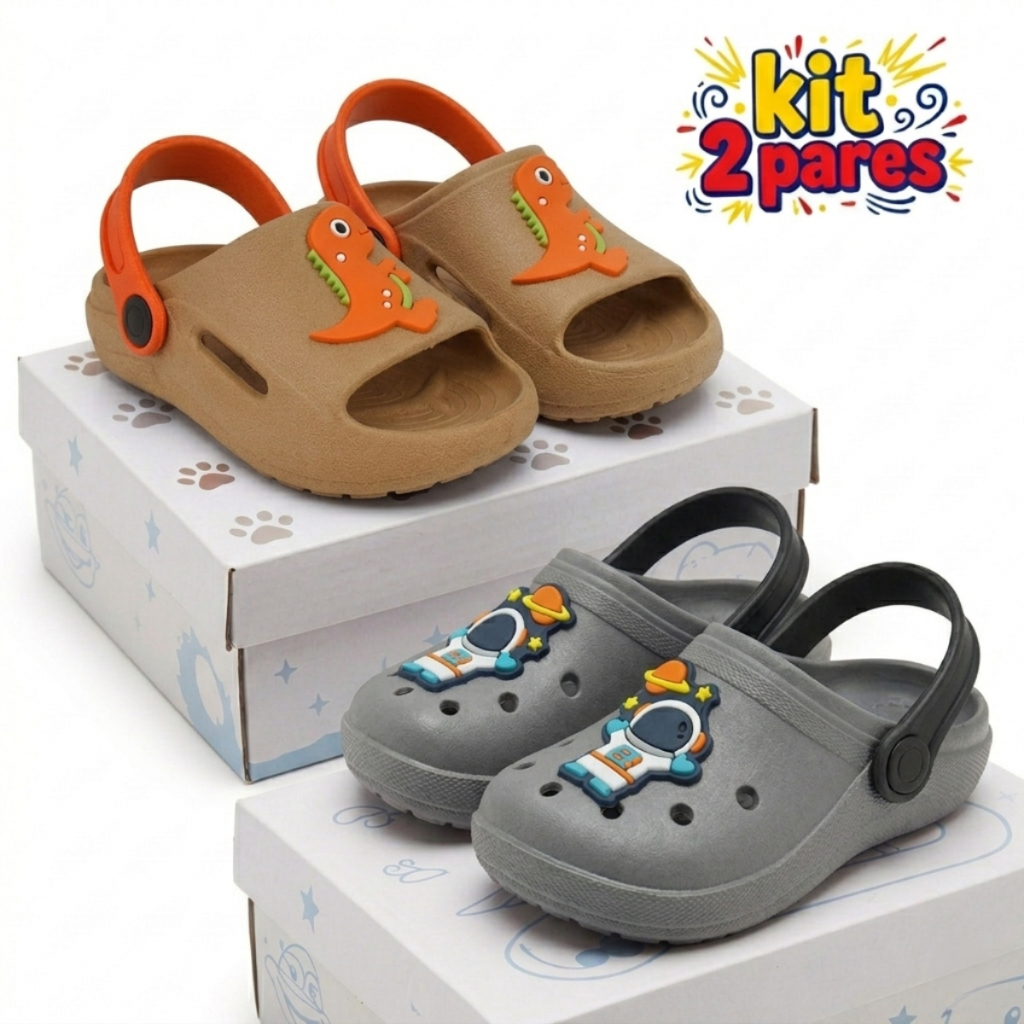 Kit 2 Chinelo Babuche Infantil Menino Leve Confort