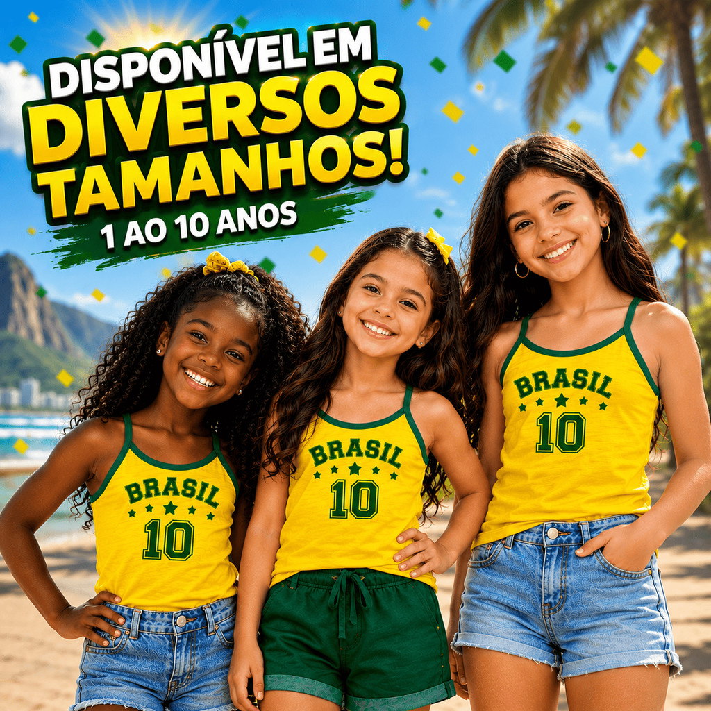 Camiseta Regata Brasil Infantil Feminina Baby Look