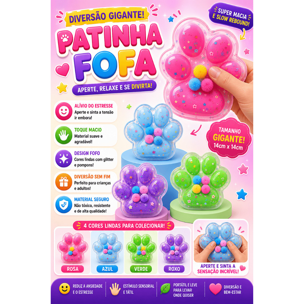Brinquedo Squishy Patinha Gigante Fofura e Alívio