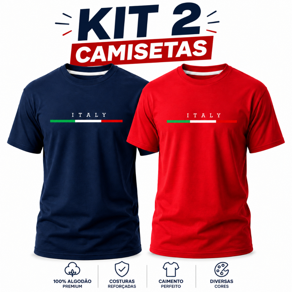 KIT 2 Camisetas Masculinas Básicas 100% Algodão