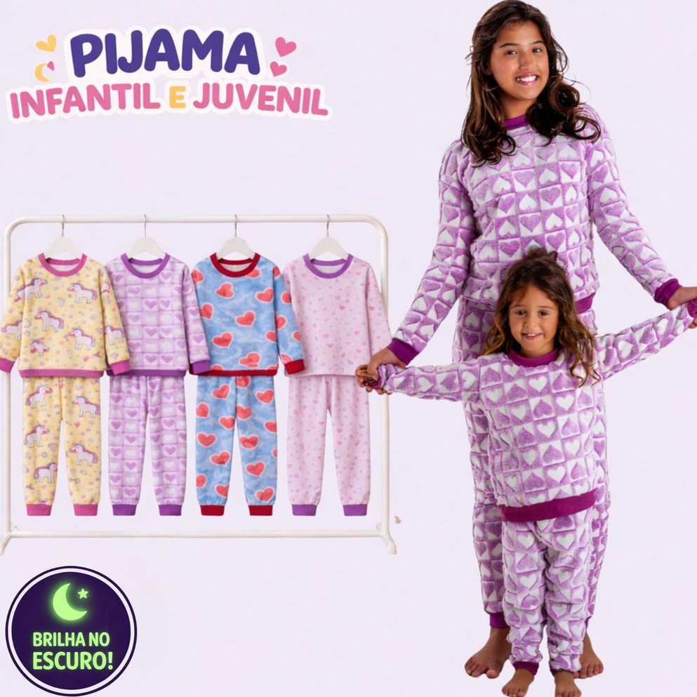 Pijama Infantil Inverno Peluciado Brilha no Escuro