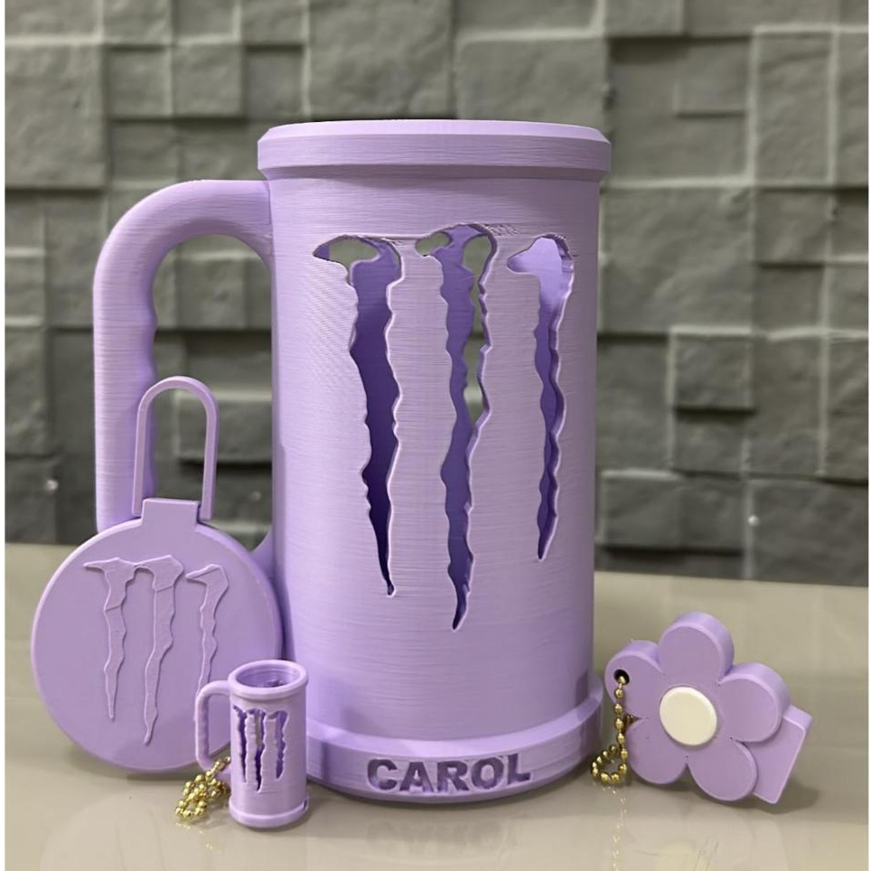 Porta Lata / Copo Monster com nome / kit com tampa