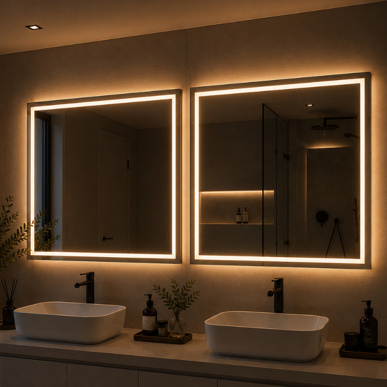 Kit 2 Espelhos Led mais Forte 3 cores Touch 50