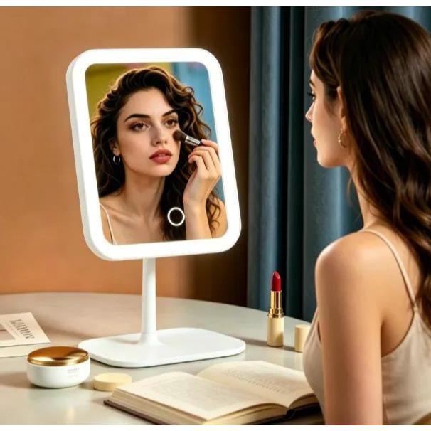 Espelho de Maquiagem Mesa LED 3 Cores Recarregáve