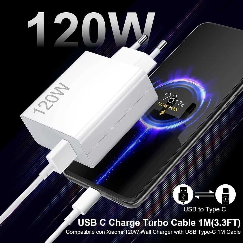 Carregador rápido de 120W com 6A USB C cabo 1M pa