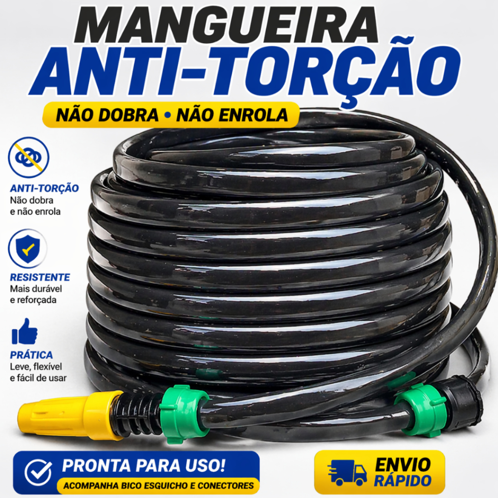 Mangueira de Jardim Anti-Dobras Preta com Esguicho