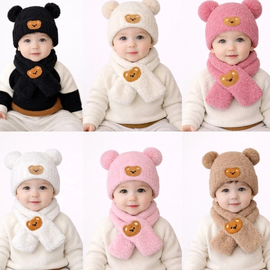 Conjunto Infantil Quentinho Ursinho  Gorro + Cache