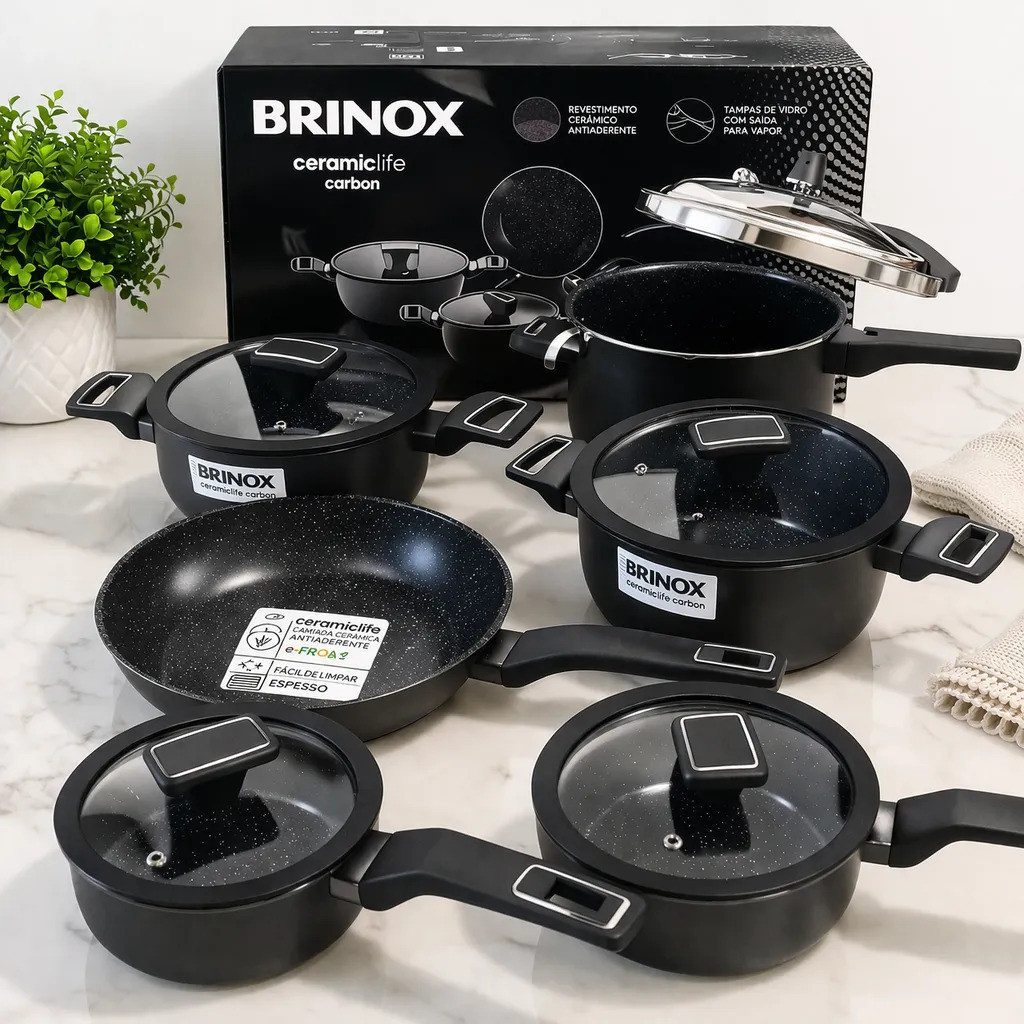 Kit Panelas Brinox CeramicCarbon Indução + Panel