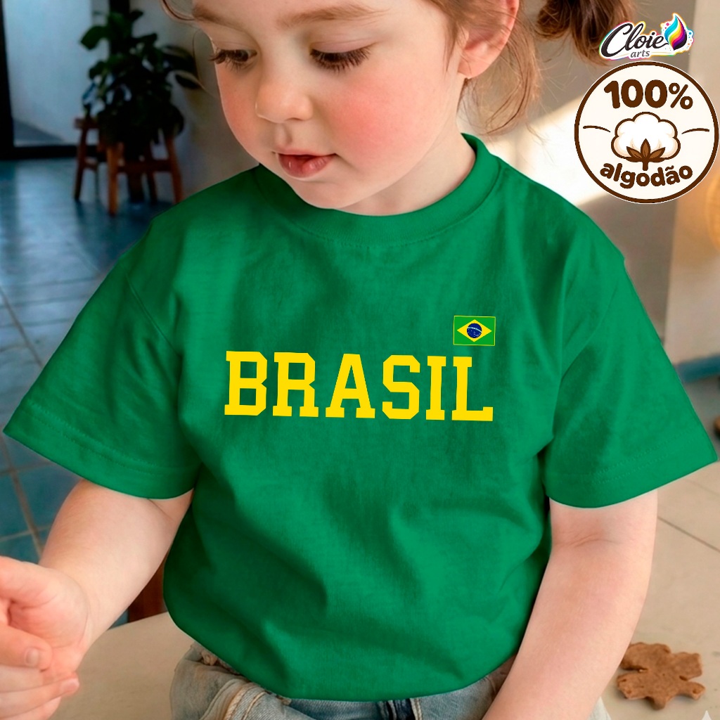 Camiseta Infantil 100% Algodão Brasil Menina Esti