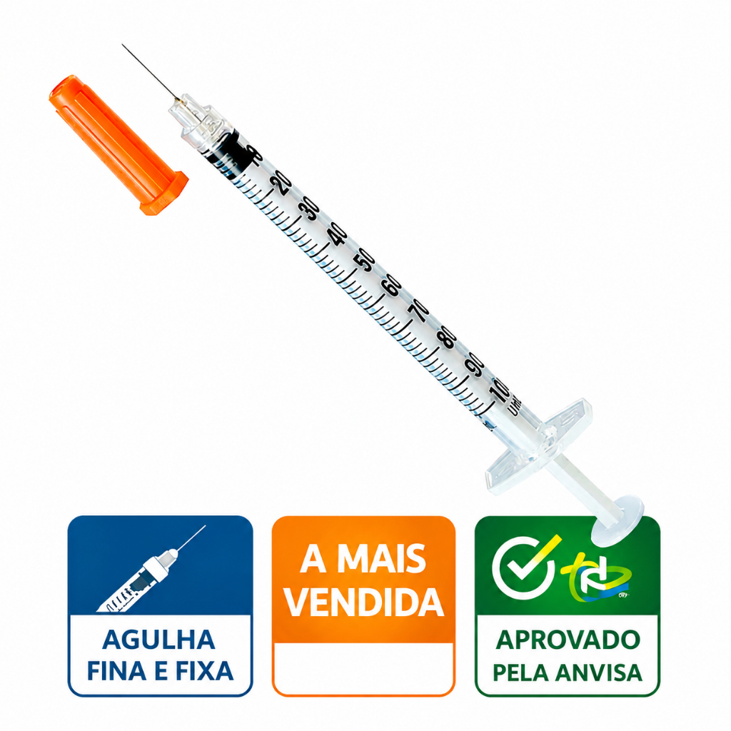 Seringa De Insulina Fina e Fixa Zero Resíduo 5,10
