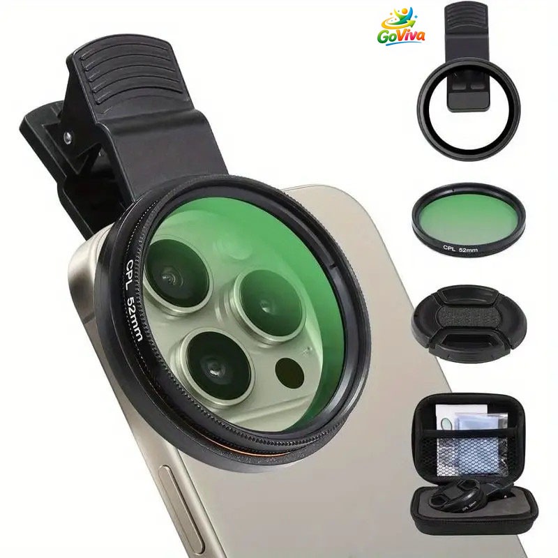 Filtro CPL 52mm para Celular com Clipe Lente Polar