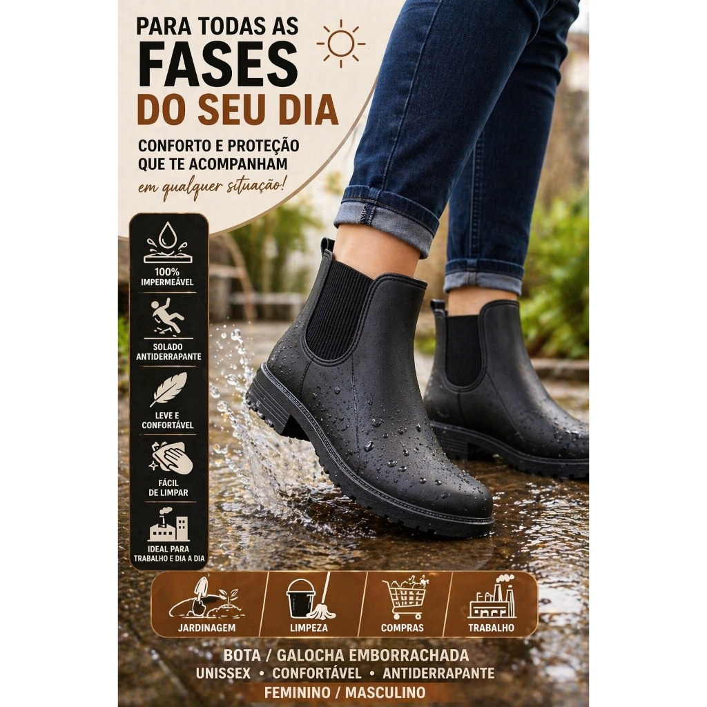 BOTA / GALOCHA EMBORRACHADA UNISSEX CONFORTÁVEL A