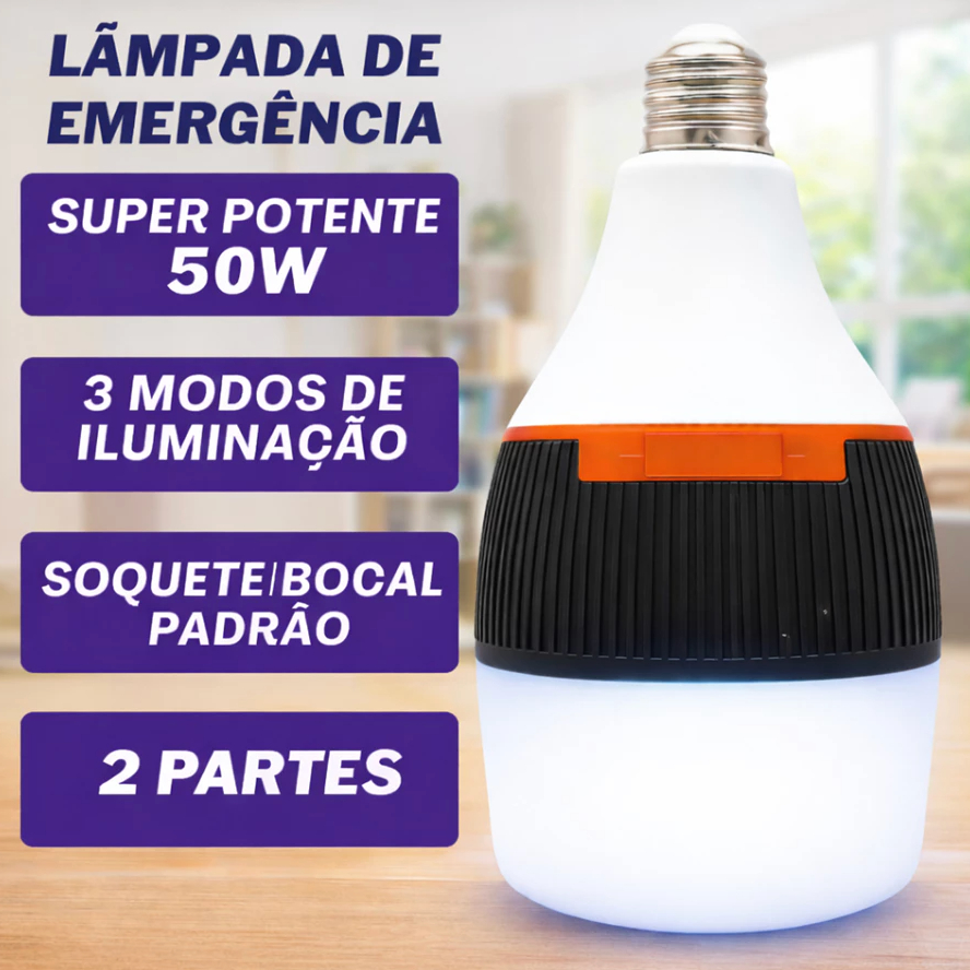 Lâmpada de Emergência LED 50W/30W Bivolt  Dura 6