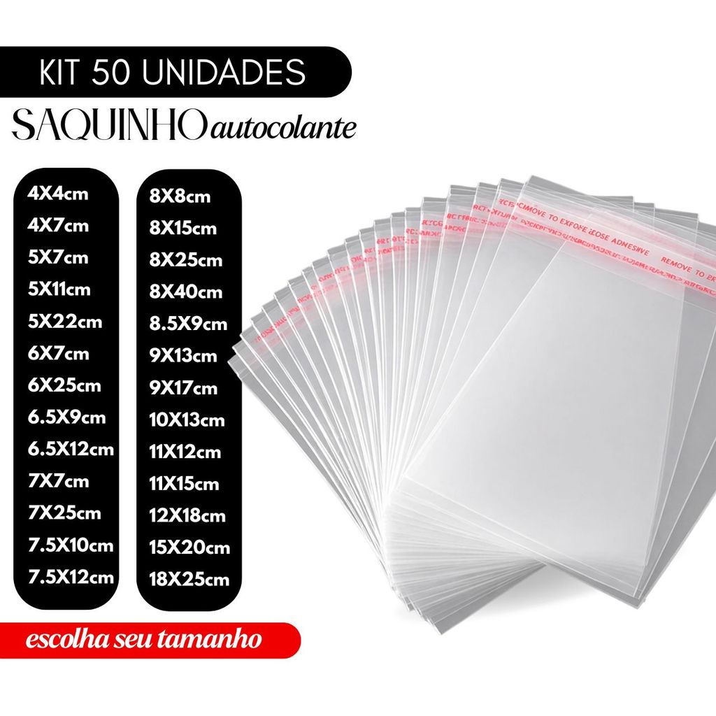 Kit 50 Saquinhos Autocolante Transparente Saco Ade